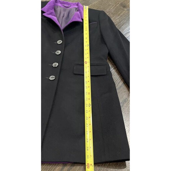 Algo Of Switzerland Cashmere Coat Women’s Medium Black Purple Corduroy Button - Picture 7 of 8